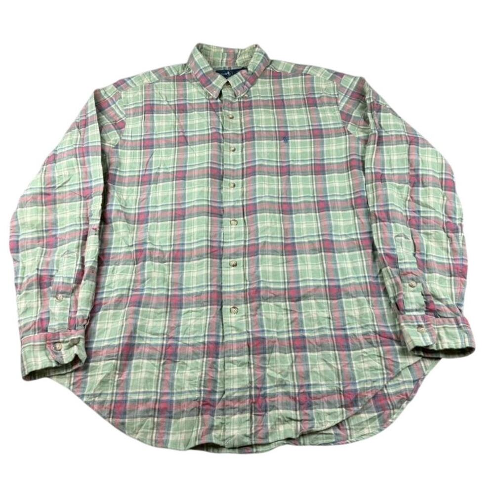 Vintage Ralph Lauren Button Down Shirt Men XL 90's Green Classic Fit Plaid‎